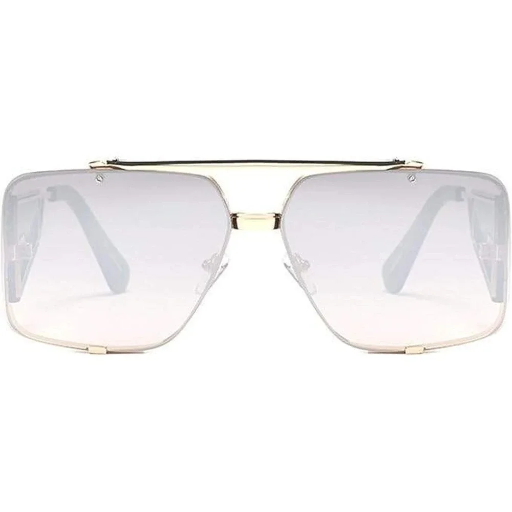 Square Sunglasses Gold‎ Frame Silver Mirror Lens Fashion Women Beach Street Wear